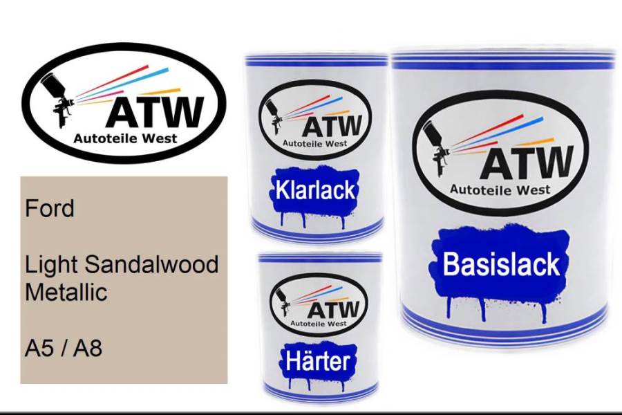 Ford, Light Sandalwood Metallic, A5 / A8: 1L Lackdose + 1L Klarlack + 500ml Härter - Set, von ATW Autoteile West.
